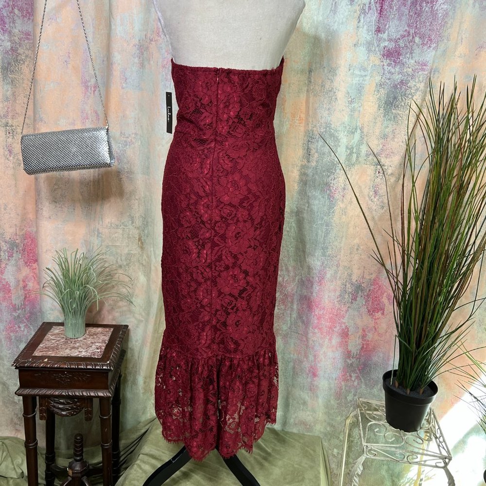 NWT πLulus Stay Stunning "Wow the Crowd" Burgundy Lace Strapless Dress! - Picture 2 of 16